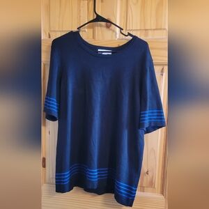Blue Short Sleeve Tee with Stripes and Relaxed Fit